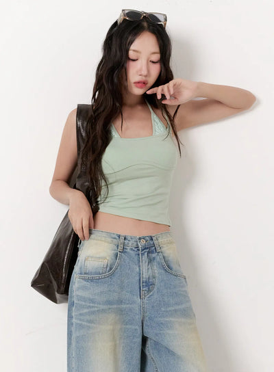 double-layered-lace-halter-top-cl531 / Mint