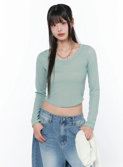 sheer-u-neck-long-sleeve-top-ca528 / Mint