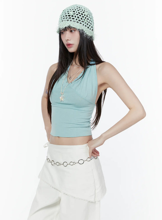 v-neck-embelished-halter-top-cu505 / Mint