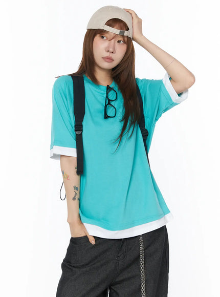 oversized-raglan-layered-t-shirt-cy527 / Mint