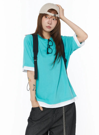 oversized-raglan-layered-t-shirt-cy527 / Mint