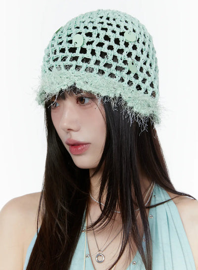 beaded-summer-crochet-beanie-cu505 / Mint