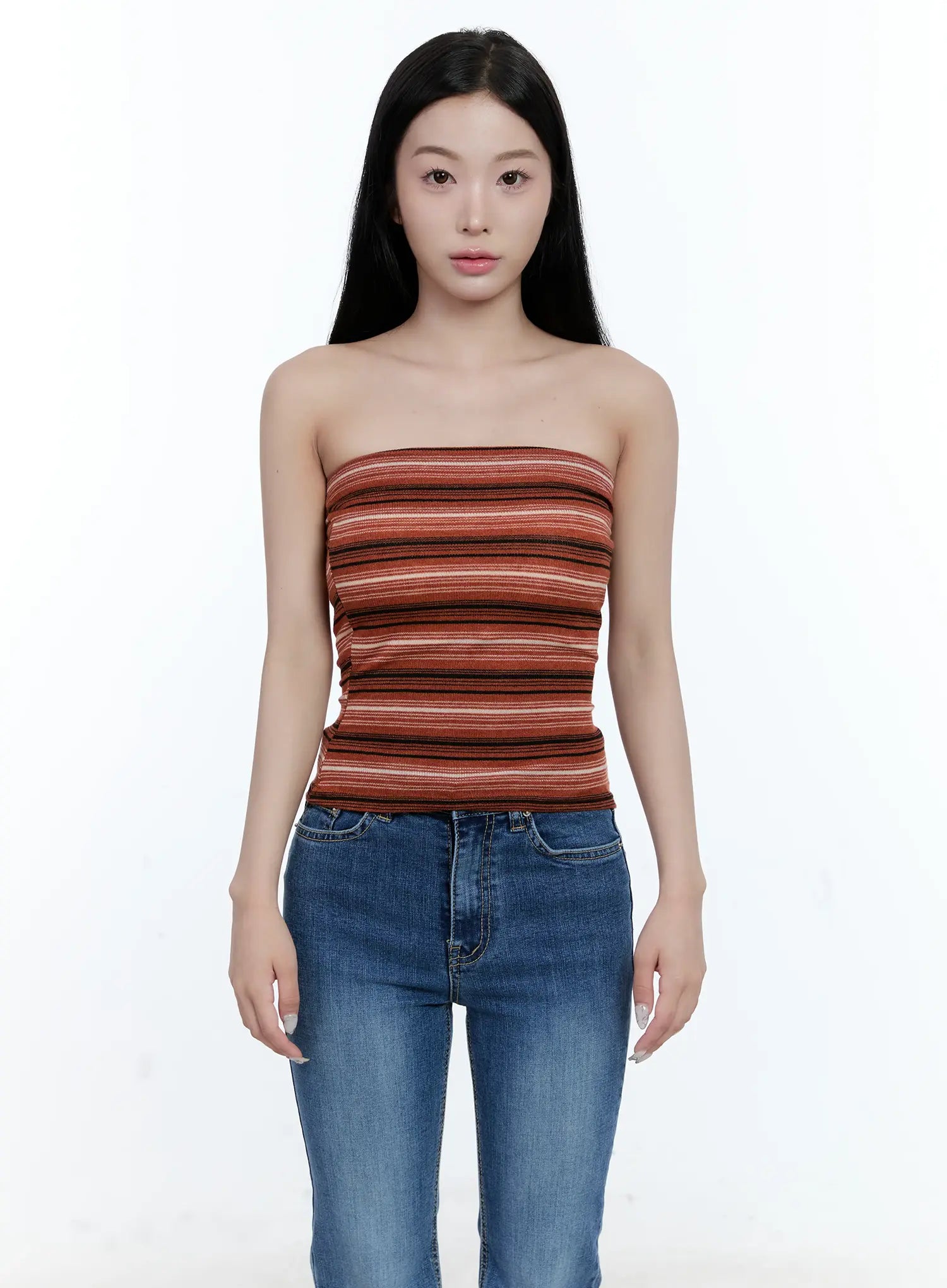 striped-knit-tube-top-cg501 / Orange