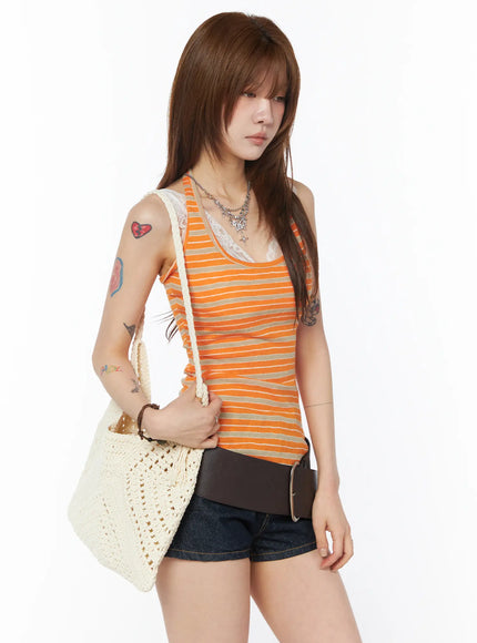 striped-halter-sleeveless-top-cy528 / Orange
