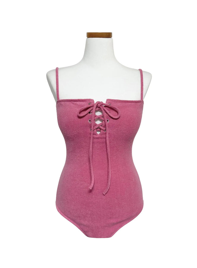 lace-up-one-piece-swimsuit-iy514 / Pink