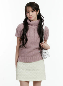 short-sleeve-turtleneck-knit-top-cd523 / Pink