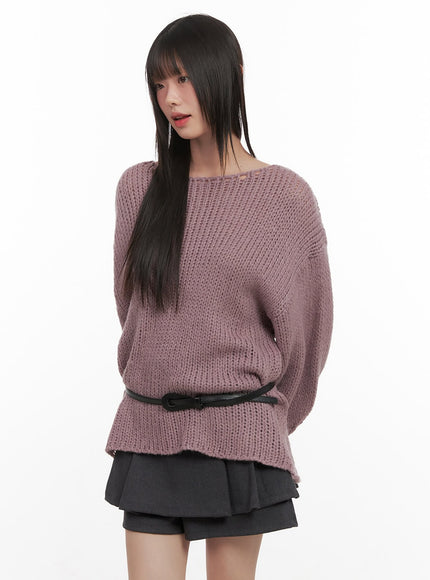 classic-long-sleeve-knit-with-belt-set-cj501 / purple