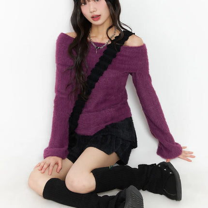 angora-off-shoulder-long-sleeve-tee-cj501 / Purple