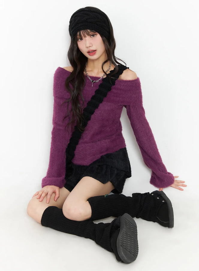 angora-off-shoulder-long-sleeve-tee-cj501 / Purple