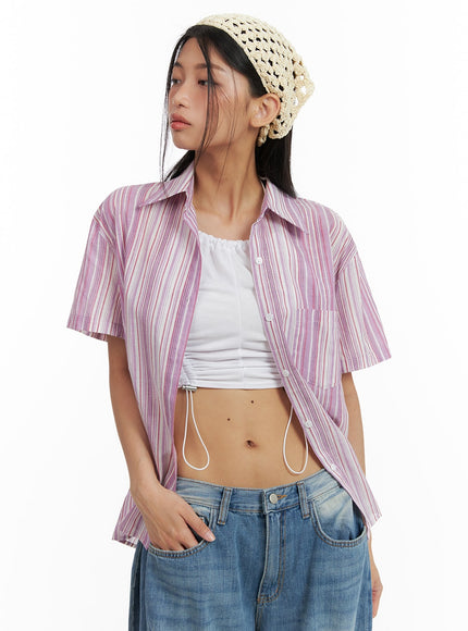 stripe-buttoned-oversized-shirt-ca423 / Purple