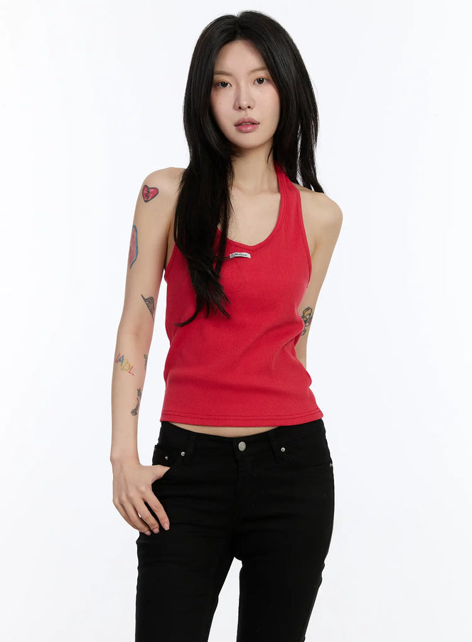 ribbed-halter-top-ca507 / Red