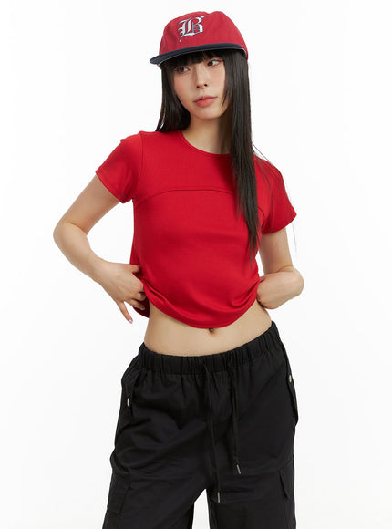 lined-solid-crop-top-cu424 / Red