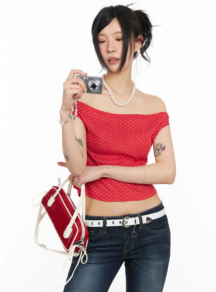 draped-polka-dot-top-cm517 / Red