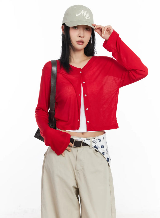 cropped-long-sleeve-cardigan-cf526 / Red