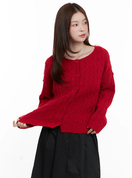 loose-fit-cable-knit-cardigan-cg521 / Red
