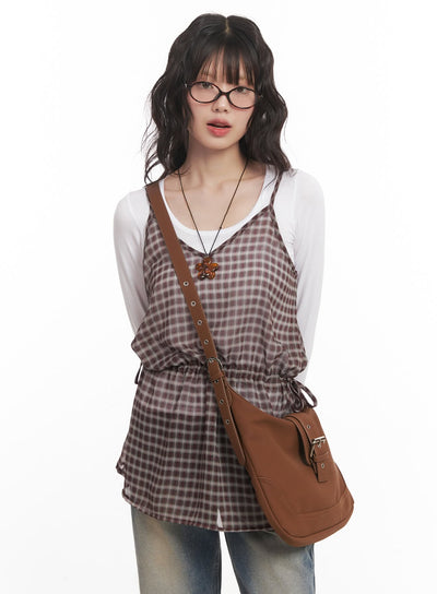 sheer-checkered-mini-dress-cm519 / Red