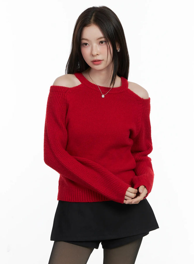 cutout-knit-sweater-cn519 / Red