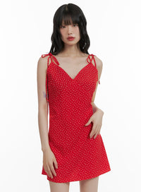 ribbon-strap-polka-dot-mini-dress-cu410 / Red