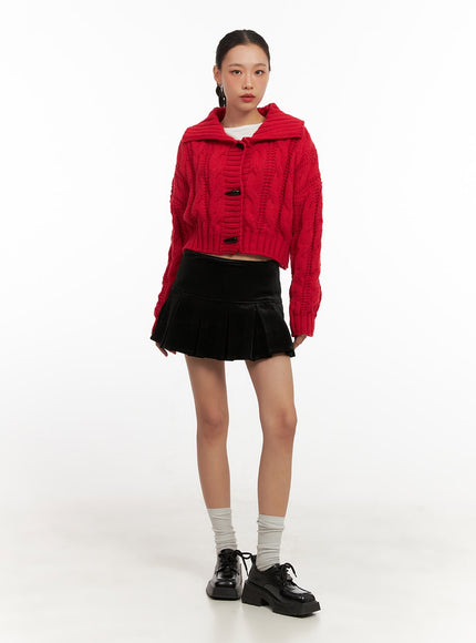 cable-knit-collar-crop-cardigan-cd410 / Red