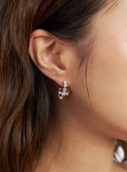 faux-pearl-cross-earrings-cm525 / Silver