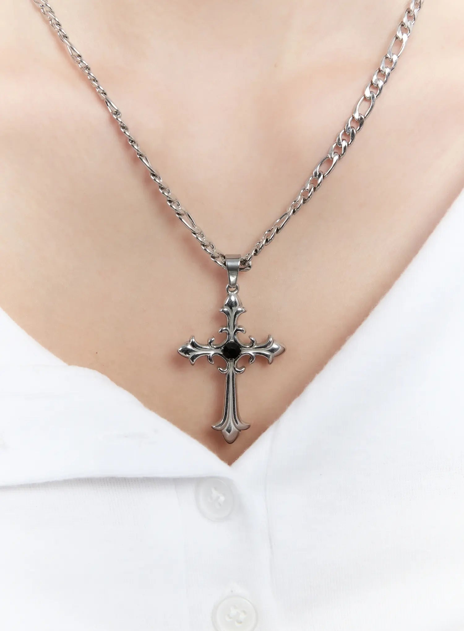 gothic-cross-chain-necklace-cm505 / Silver