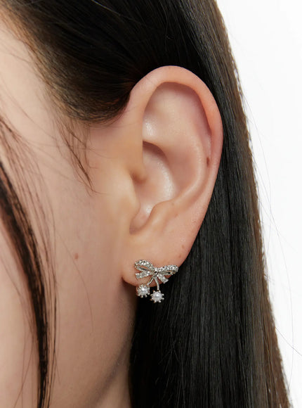 bow-drop-earrings-f502 / Silver