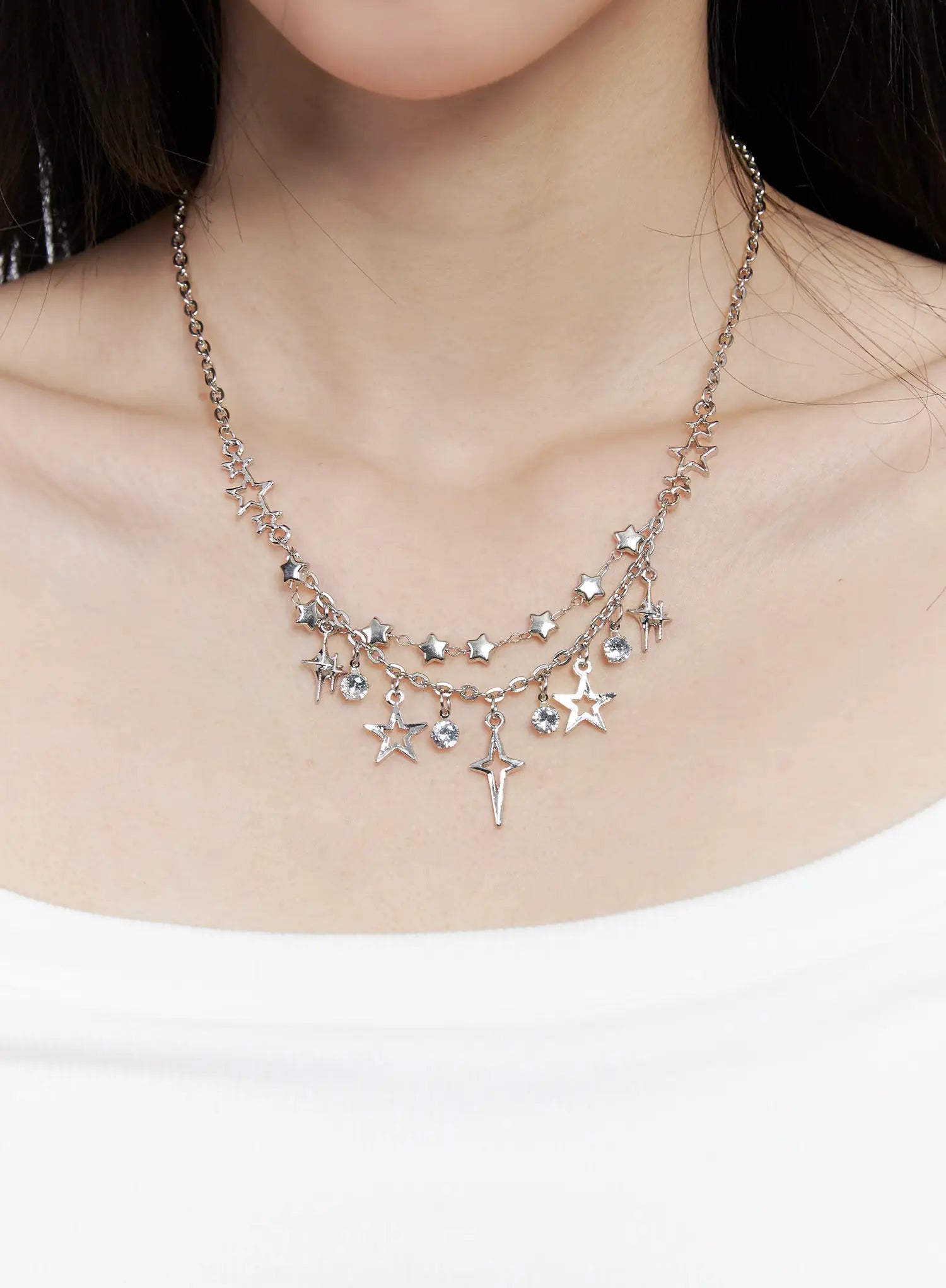 two-line-star-necklace-co503 / Silver