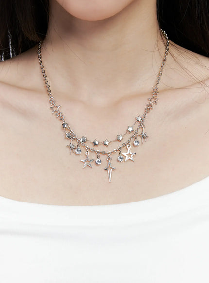 two-line-star-necklace-co503 / Silver