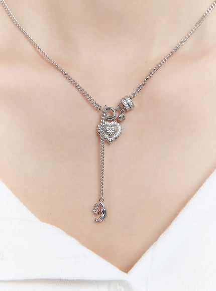 two-way-heart-charm-necklace-cm505 / Silver