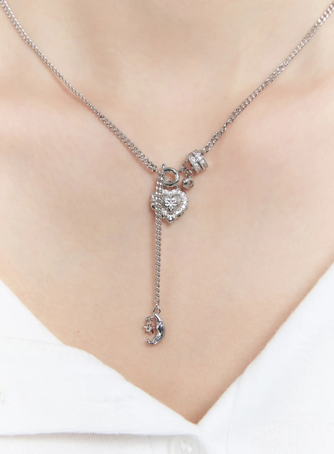 two-way-heart-charm-necklace-cm505 / Silver