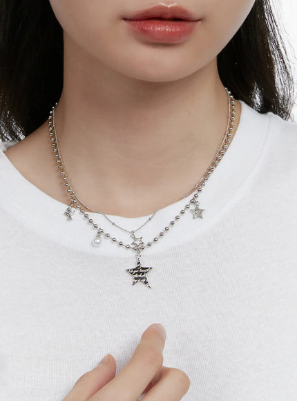 layered-star-charm-necklace-f502 / Silver