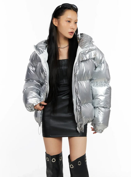 oversized-shiny-puffer-jacket-co528 / Silver