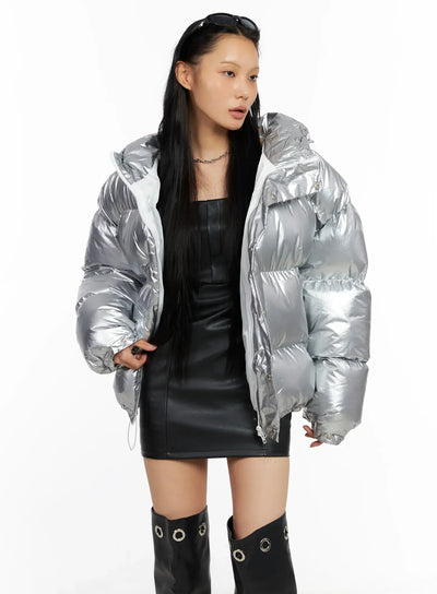 oversized-shiny-puffer-jacket-co528 / Silver