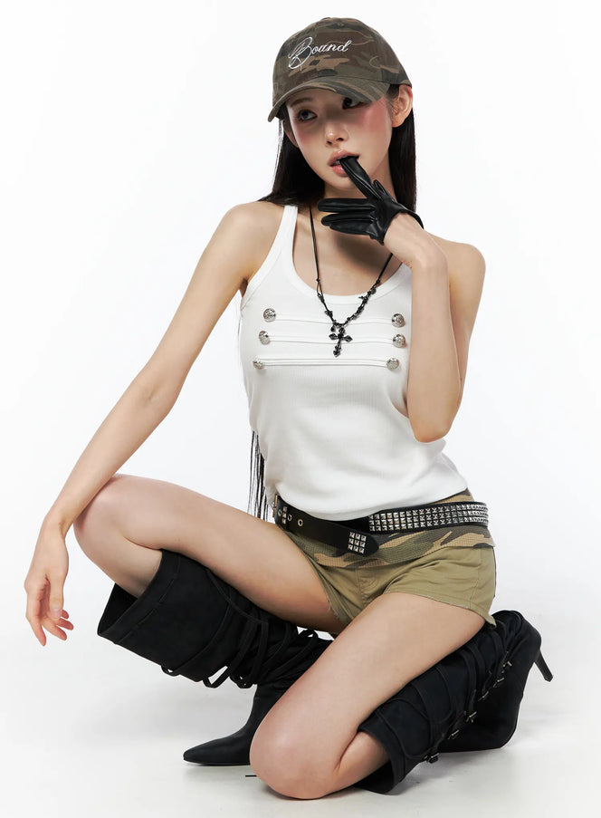 button-detail-ribbed-tank-top-cu511 / White