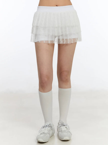 lace-tulle-layered-mini-skirt-ca507 / White