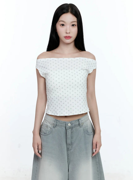 polka-dot-off-shoulder-tee-cg511 / White