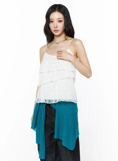 lace-ruffle-sleeveless-blouse-cu511 / White