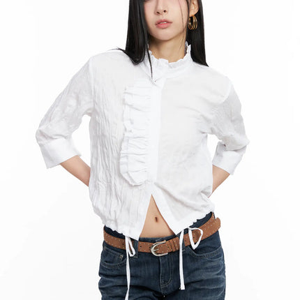 white-crinkled-high-collar-top-cc1109 / White