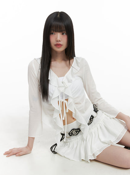 solid-frill-shirred-cardigan-ca422 / White