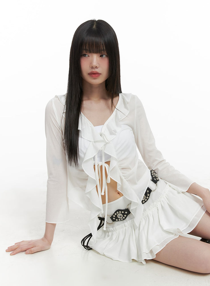 solid-frill-shirred-cardigan-ca422 / White