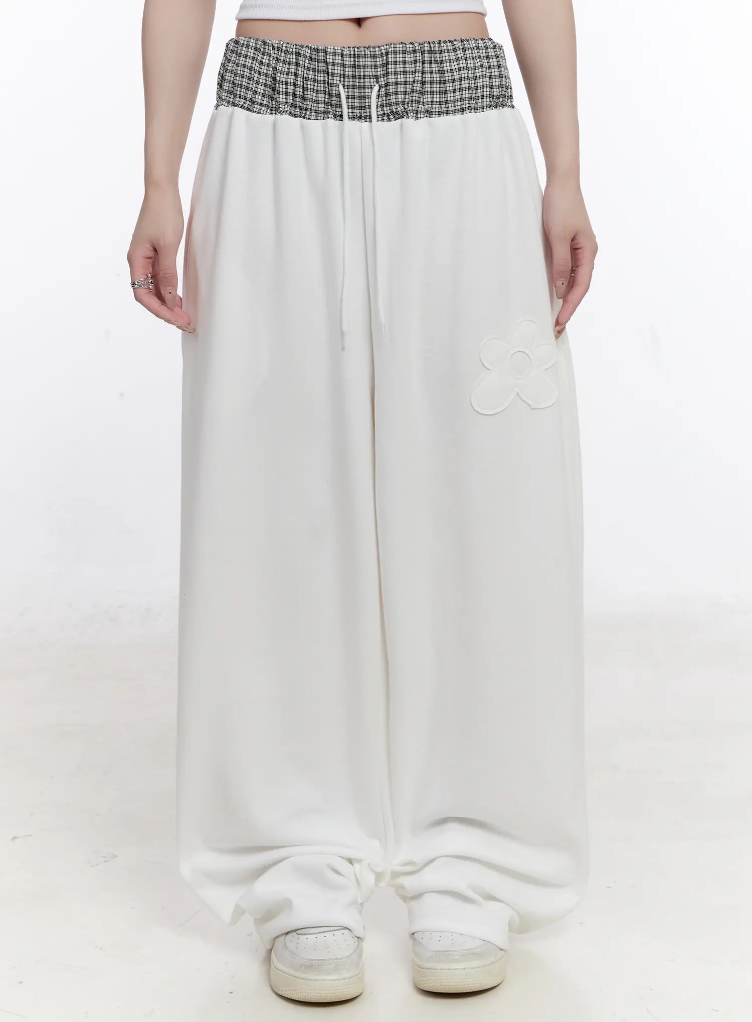 plaid-waist-wide-leg-sweatpants-cs530 / White