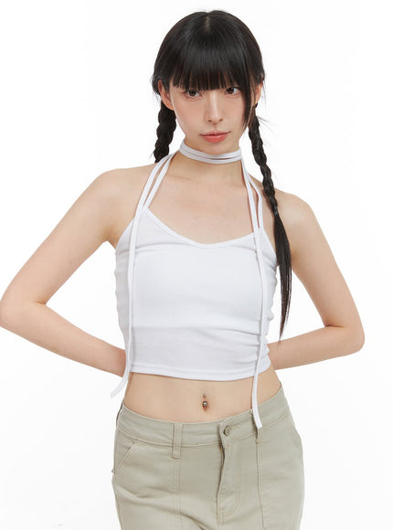 tie-neck-crop-sleeveless-top-cg408 / White