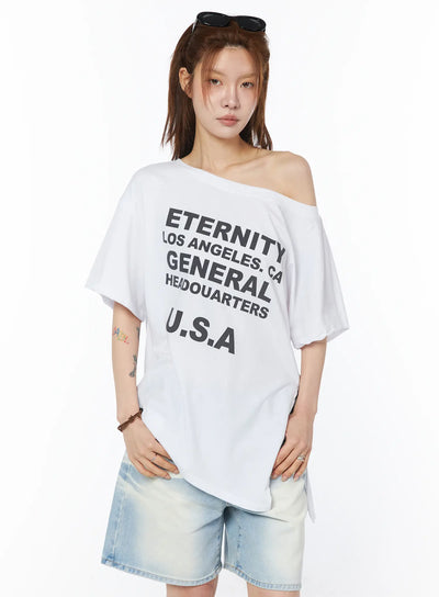 off-shoulder-graphic-t-shirt-cy528 / White