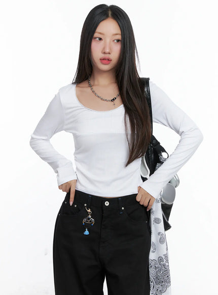 lace-trim-long-sleeve-top-cs502 / White