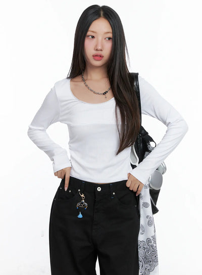 lace-trim-long-sleeve-top-cs502 / White