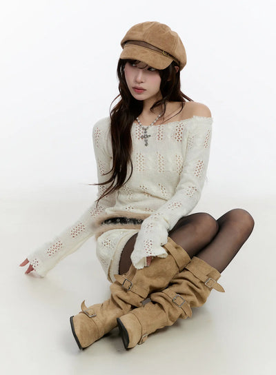 vintage-off-shoulder-knit-sweater-cn524 / White