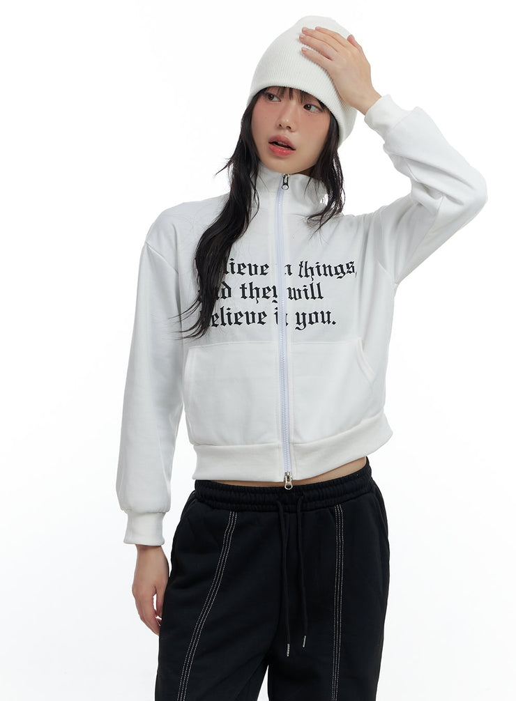 zip-up-cotton-lettered-sweatshirt-cs420 / White