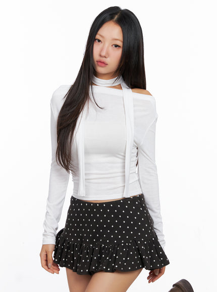 chic-scarf-long-sleeve-top-co514 / White