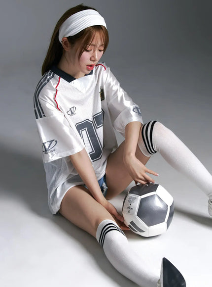 sporty-oversized-v-neck-jersey-tee-cu511 / White