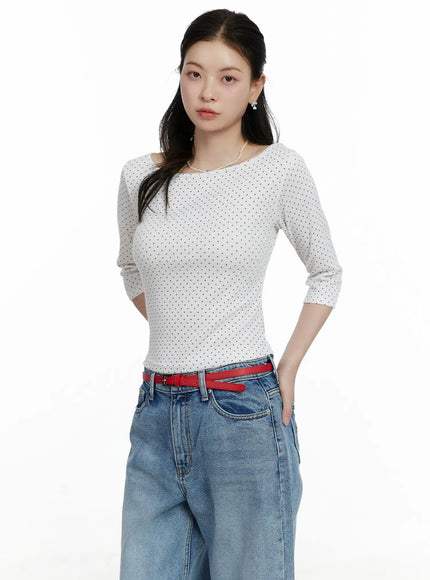 polka-dot-boat-neck-top-f502 / White